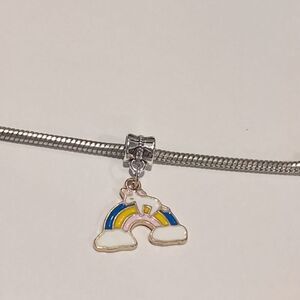 Silver Rainbow with Clouds Unicorn Enamel Charm for Pandora Style Bracelet‎